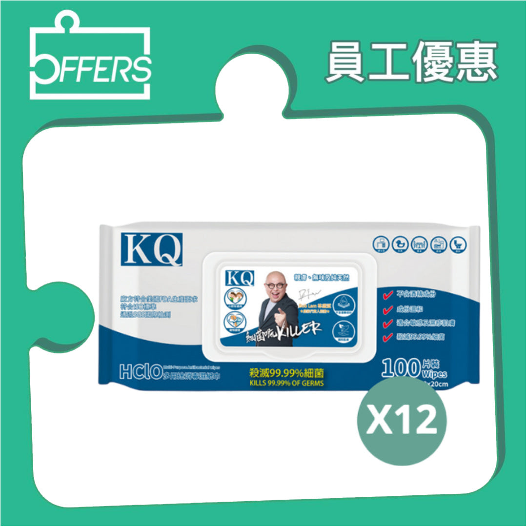 KQ - HClO 多用途消毒濕紙巾 100片 12包 / 箱