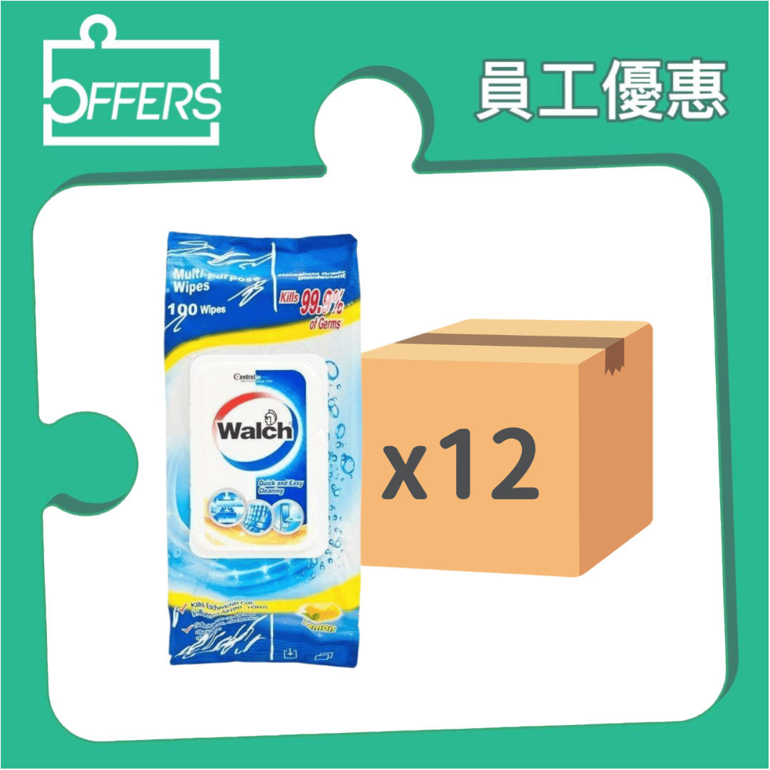 威露士 - 多用途家居表面消毒濕巾檸檬100片 12支 / 箱