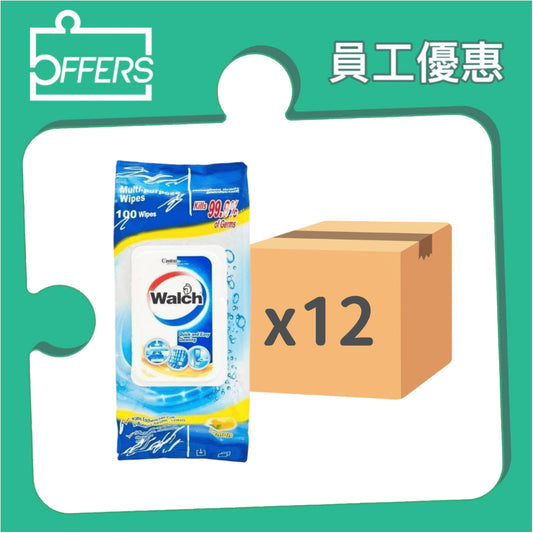 威露士 - 多用途家居表面消毒濕巾檸檬100片 12支 / 箱