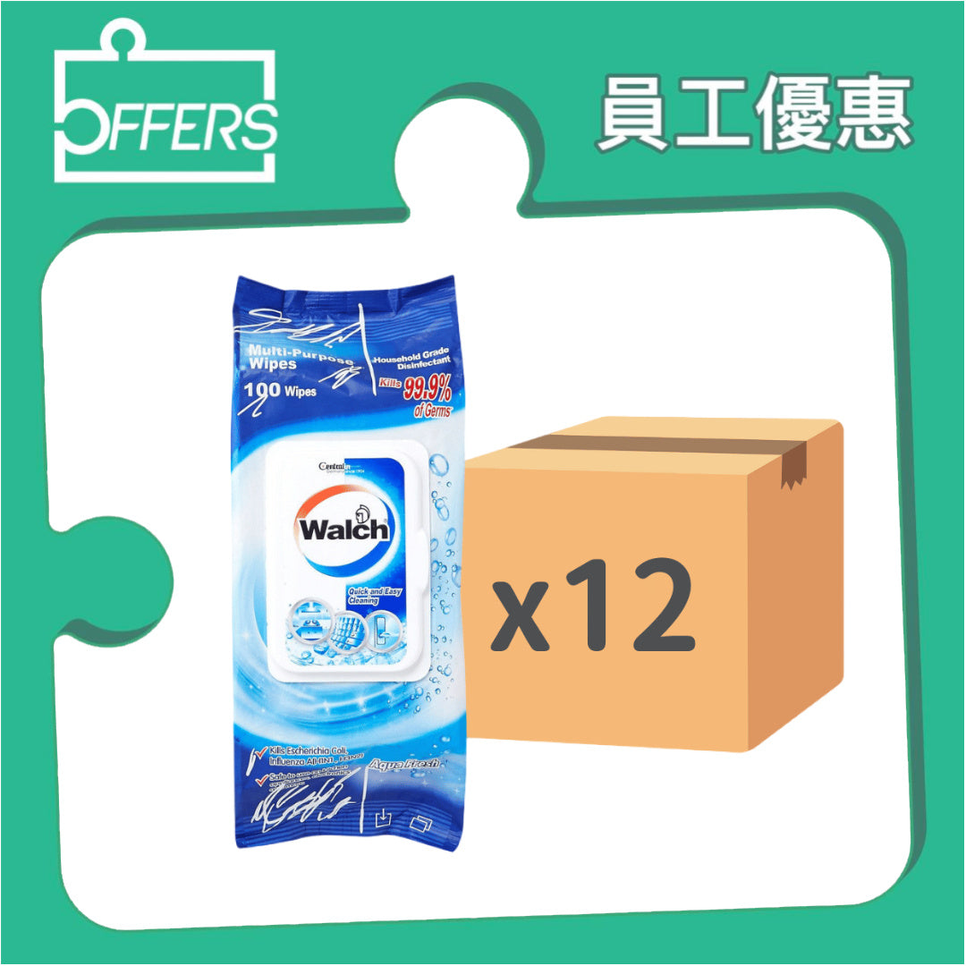 威露士 - 多用途家居表面消毒濕巾水潤100片 12支 / 箱
