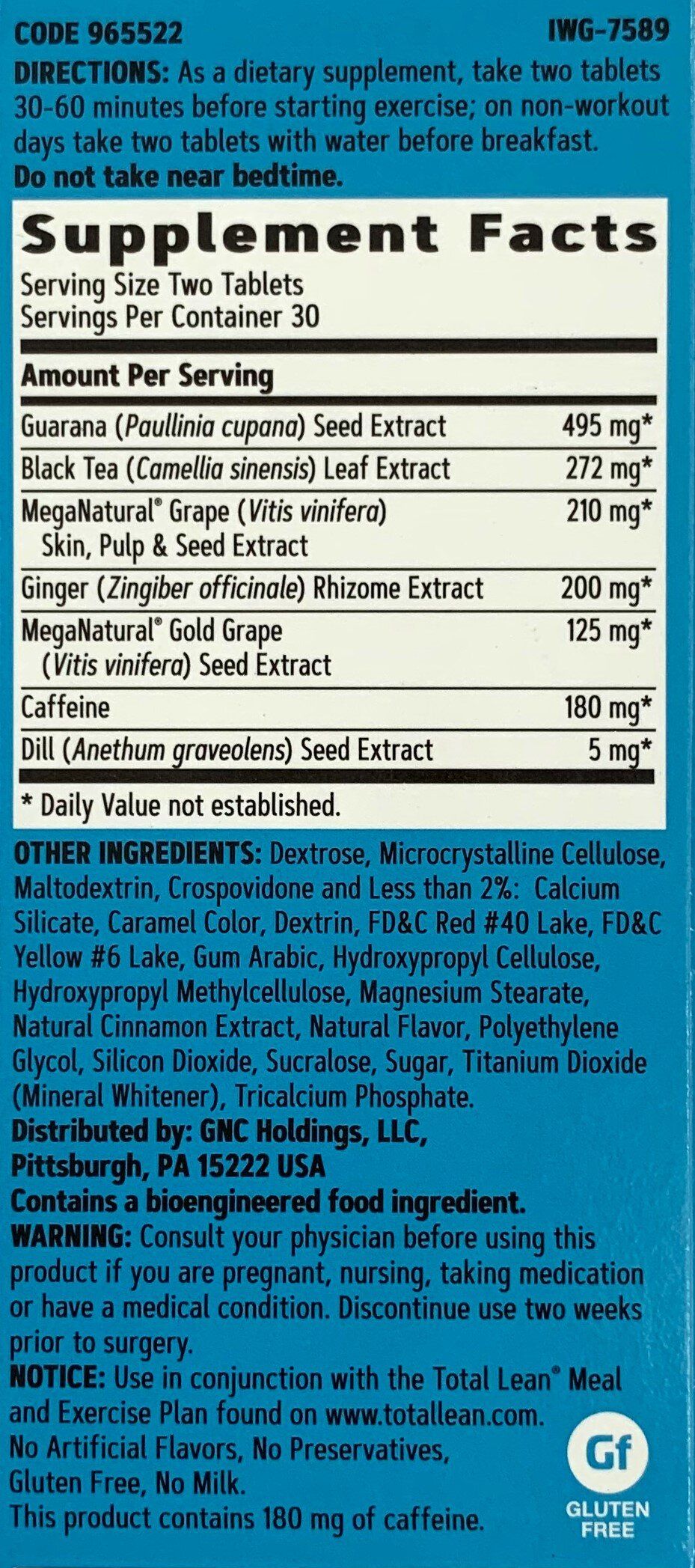 GNC - Total Lean® BURN 60 完美纖體 60粒/ 樽